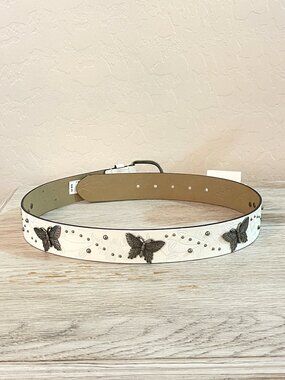 New Relic Butterfly Belt White Silver Stud Embossed Flowers Small